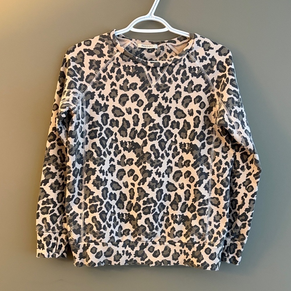 RAGDOLL Leopard Print Distressed Sweatshirt size small - Picture 2 of 15